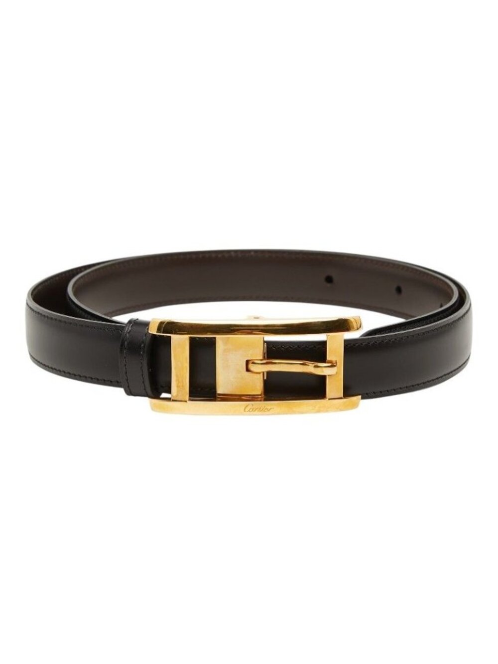 Cartier Tank Reversible Narrow Belt Black Brown Gold Leather